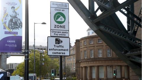 Clean Air Zone sign on Newcastle's Quayside