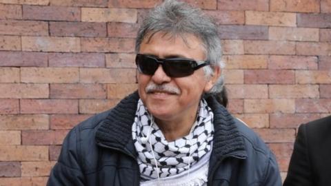 Jesus Santrich arrives for a meeting in Bogota, Colombia, 21 June 2019