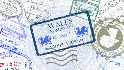 A mock-up of a Welsh passport stamp