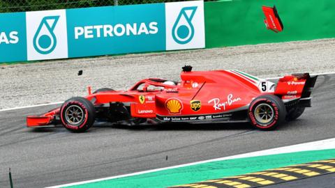 Sebastian Vettel spins on the first lap of the Italian Grand Prix