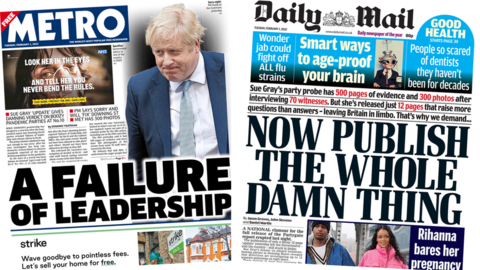 Metro and Daily Mail front pages