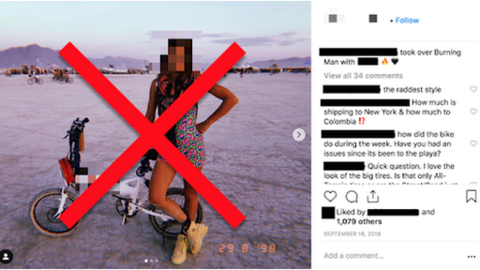 Screen shot of a brand using Burning Man to advertise on Instagram