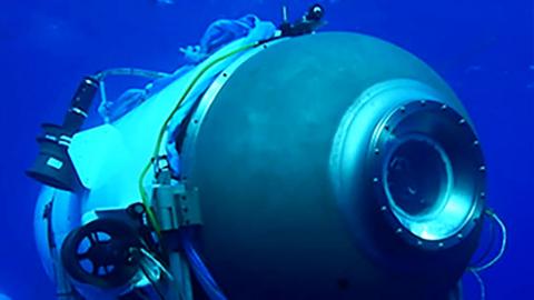 Handout photo issued by OceanGate Expeditions of their submersible vessel named Titan, launching from its platform