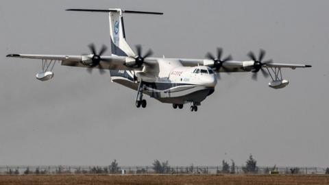 China's AG600 - which is roughly the size of a Boeing 737 - lifted off from Zhuhai airport in the southern province of Guangdong.