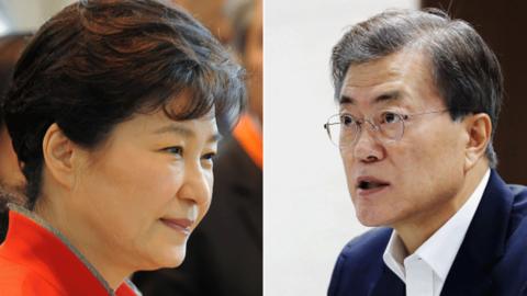 Park Geun-hye (L) and Moon Jae-in