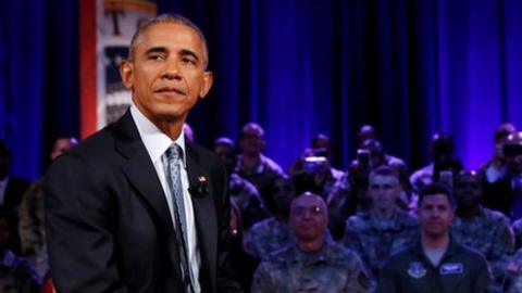 U.S. President Barack Obama holds a town hall meeting with members of the military community hosted by CNN"s Jake Tapper, 28 September 2016