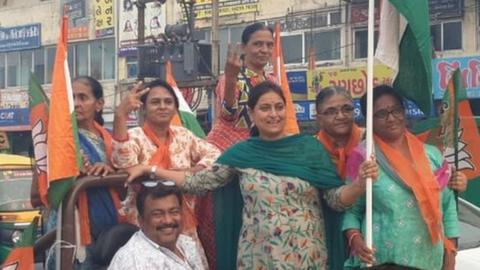 Women BJP supporters celebrating in Ahmedabad.