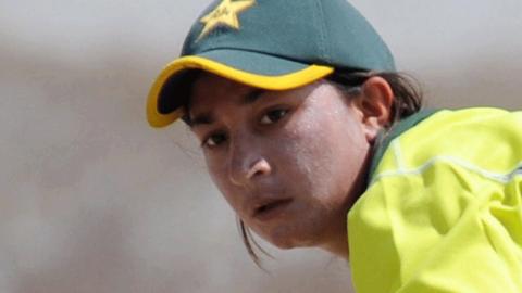 This picture taken on February 27, 2009 shows Pakistani women's cricketer Nahida Khan playing a shot during a practice match in Karachi