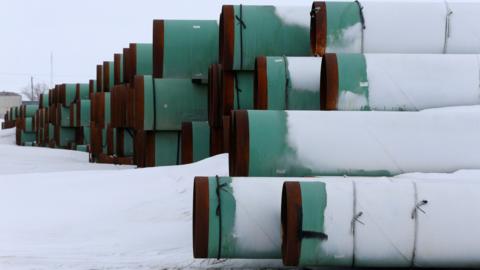 Pipe sections for the Keystone XL pipeline, Gascoyne, ND (file pic)