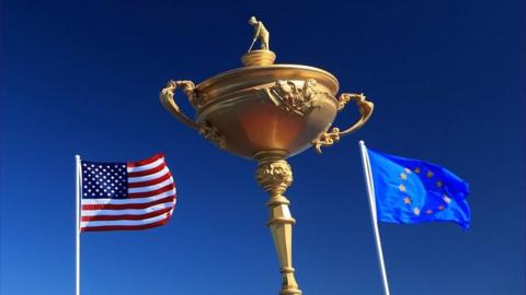 A giant Ryder Cup between the US and EU flags