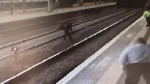 CCTV shows the 40-year-old throwing objects and shouting abuse at staff at a busy station.