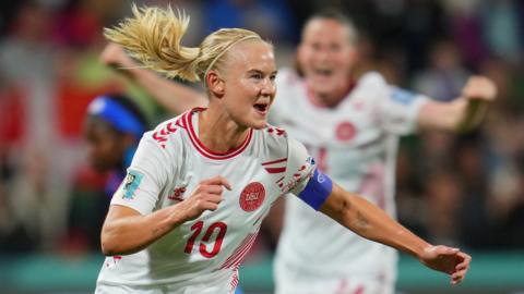 Denmark's Pernille Harder celebrates scoring against Haiti