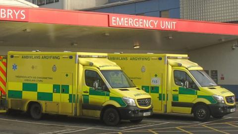 Outside the University Hospital of Wales in Cardiff