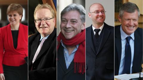 Nicola Sturgeon, Jackson Carlaw, Richard Leonard, Patrick Harvie, Willie Rennie