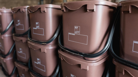 Brown food waste caddies