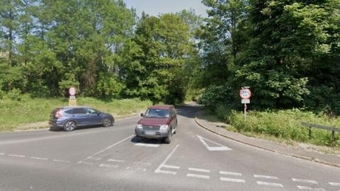 Old Portsmouth Road near junction with Tilthams Corner Road. 