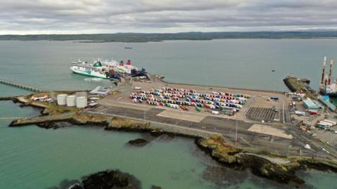  The Holyhead to Dublin ferry, Ulysses, operated by Irish Ferries, leaves port on January 01, 2021 in Holyhead, United Kingdom.