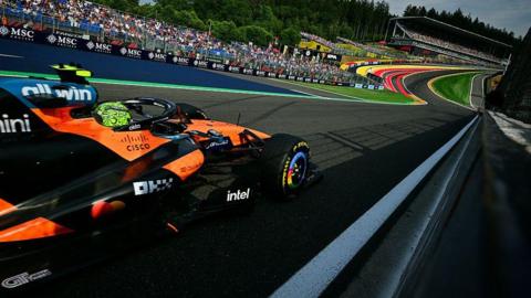 Lando Norris approaches Eau Rouge 