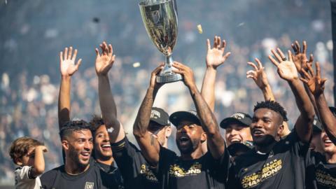 LAFC lifting the Western Conference final cup