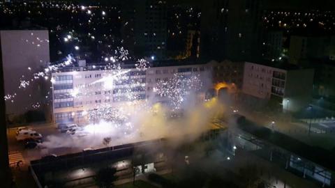 Police station hit by fireworks