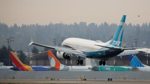 Boeing 737 MAX 7 aircraft piloted by Federal Aviation Administration (FAA) Chief Steve Dickson lands during an evaluation flight at Boeing Field in Seattle, Washington, U.S. September 30, 2020