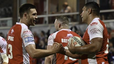 Ryan Hall celebrates his try