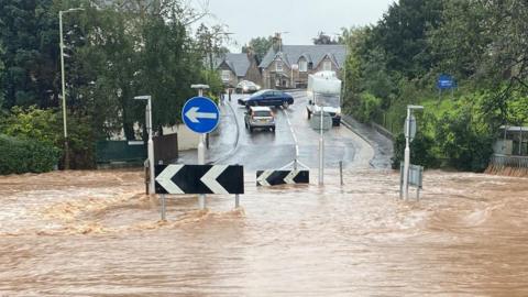 flooded roundabout