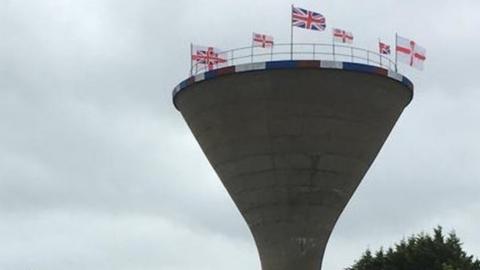 Flags and paint on Rathfriland water tower