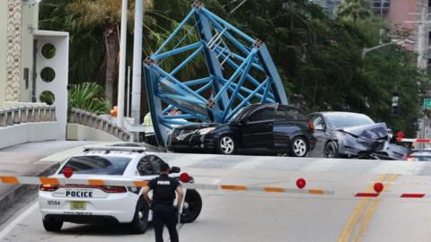 A construction worker was killed and two people were taken to the hospital after a portion of a crane dropped onto the Southeast Third Avenue bridge over the New River in downtown Fort Lauderdale on Thursday, April 4, 2024.