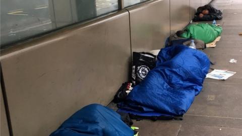 Homeless people sleeping