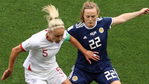 England's Steph Houghton and Scotland's Erin Cuthbert