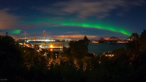 Paul Baralos took this picture showing the Aurora taken above South Queensferry and showing all three crossings of the Firth of Forth