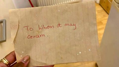 Letter discovered by Aimee Oliver