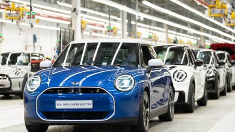 The new Mini Cooper Electric on the production line at the BMW Mini plant at Cowley in Oxford