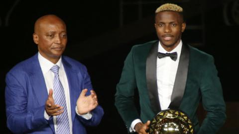 Confederation of African Football president Patrice Motsepe and 2023 African Footballer of the Year Victor Osimhen