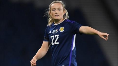 Erin Cuthbert featuring for Scotland against Republic of Ireland at Hampden