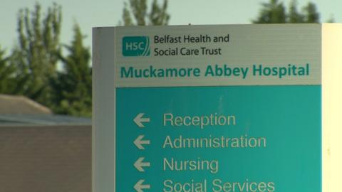 A sign that reads: Muckamore Abbey Hospital