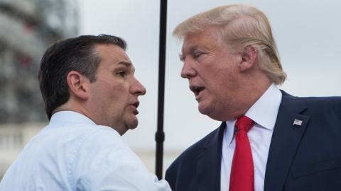 Ted Cruz and Donald Trump shake hands in Washington, DC.