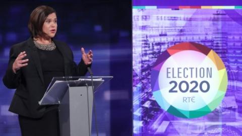 Sinn Féin president Mary Lou McDonald speaks during the final TV debate in Dublin. Photo: 4 February 2020