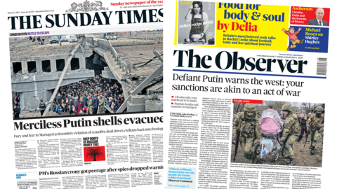 Sunday Times and Observer front pages