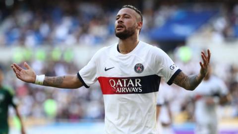 Neymar celebrates scoring for Paris St-Germain in a pre-season friendly