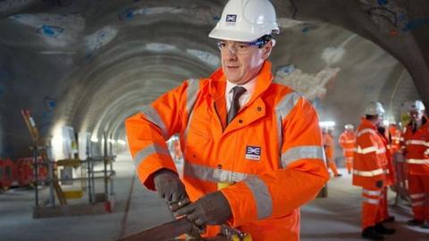 George Osborne visits the Crossrail station construction site at Tottenham Court Road in central London