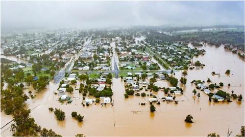 Drone shot of Inglewood inundated by flood waters