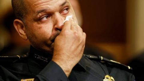 Capitol police officer Aquilino Gonell testifies in a Congressional committee in Washington DC. Photo: 27 July 2021