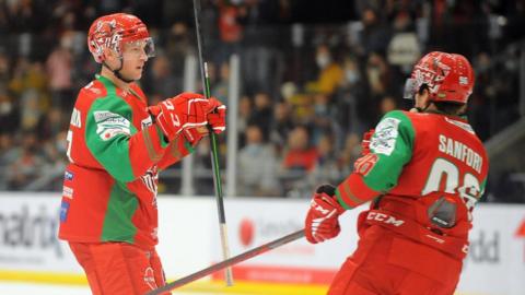 Cardiff Devils captain Mark Richardson celebrates his goal against Guildford