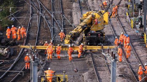 Engineers working on tracks, Newcastle