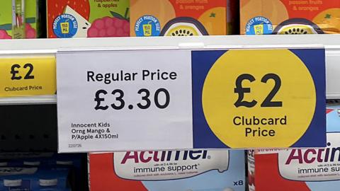 Tesco shelf sign with dual pricing