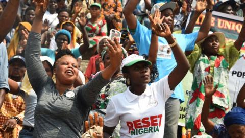 Supporters of the opposition Peoples Democratic Party (PDP) Atiku Abubakar at a campaign rally