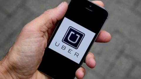 The Uber app logo pictured on a mobile phone in October, 2016