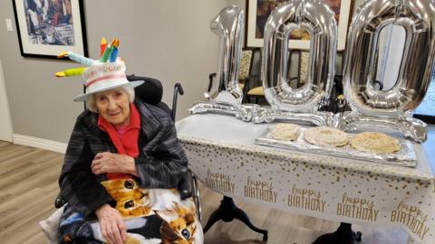 Woman at her 100th birthday party